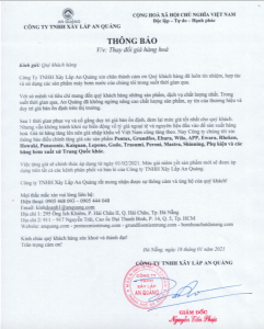 Thông Báo Về Việc Thay Đổi Giá Máy Bơm Nước 2021